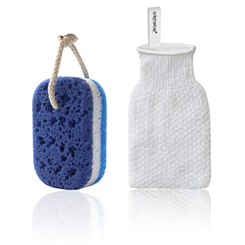 EvridWear Bath Mitten, Free Sponge Loofah Bath Scrubber for Shower, Bath, Deep Clean, Scrub Away Dead Skin, Promote Blood Circulation, with Option of 3 Exfoliating Levels, (Light)