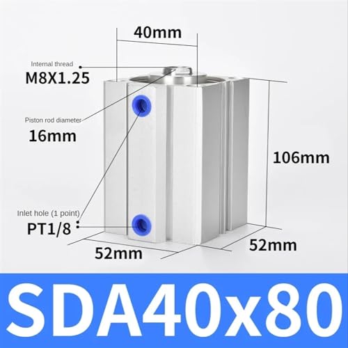 Cylindre pneumatique compact double action SDA40X80 à haute résistance mécanique - 3