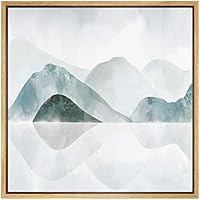 SIGNWIN Framed Canvas Wall Art Blue Gray Mountains with Lake Landscape Wilderness Watercolor Abstract Modern Scenic Relax/Calm for Living Room, Bedroom, Office - 16