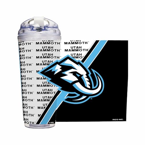 Image of Rico Industries NHL Hockey Utah Mammoth Standard 24oz Acrylic Tumbler with Hinged Lid, Officially Licensed Double Wall Tumbler with Straw