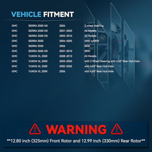 Image of Detroit Axle - Brake Kit for Chevrolet GMC Silverado Sierra 2500 3500 | 2500HD 3500HD Avalanche Suburban Yukon XL 2500, Drilled Brake Rotors Brake Pads Replacement 12.8 inch inch Front 12.99 inch inch Rear
