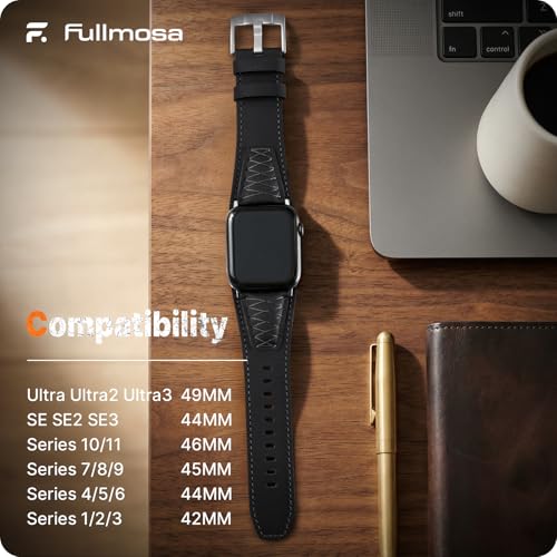 Image of Fullmosa Top Grain Vintage Leather Strap Compatible for Apple Watch | Ultra3 /2 /1 49mm 46mm 45mm 44mm 42mm (NO WATCH) Premium Leather Band for iWatch SE3 /2 /1 series 11 10 9 8 7 6 5 4 3 2 1 Men