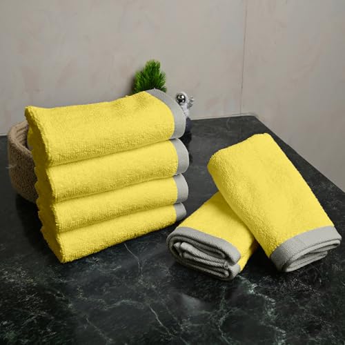 Image of Divine Casa 500 GSM Cotton Face Towel Set of 6 | 30 x 30 CM Yellow Ultra Soft Absorbent Cotton Face Towels | Luxury Hotel Quality Quick Dry Washcloths