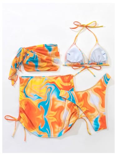 Image of RoseSeek Women's 4 Piece Polka Dots Bathing Suits Cover Up Skirt & Bandana