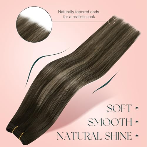 Image of Easyouth Hair Extensions Sew in Balayage Straight Extensions Sew in Hair Balayage Darkest Brown Mixed with Light Brown Human Hair for All Day Wear 18 Inch 100G