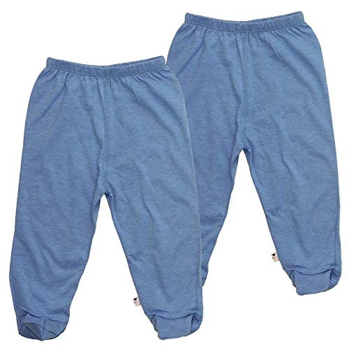 Babysoy Comfy Infant Baby Footed Pants with Feet Unisex Pack of 2 (3-6 Months, Lake Blue)