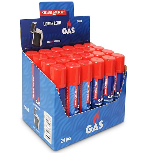 Silver Match Lot de 24 Recharges de Gaz 90 ML pour Briquet et Chalumeau de Cuisine, Gaz Butane...