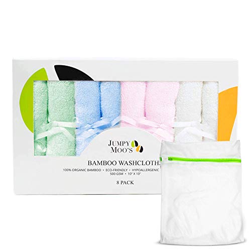 JM Toallitas Bambu – Toallitas Recien Nacido Gasas para Bebes, Toallitas Bebe - Set De Regalo Bebe Recien Nacido Niño Y Niña - Incluye Bolsa De Lavandería (Variado, 8 Piezas)
