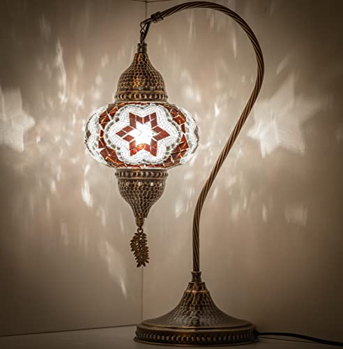 DEMMEX Lampada da comodino, da tavolo o da comodino, con mosaico marocchino, stile Tiffany, stile tiffany, finitura in ottone anticato martellato, globo di grandi dimensioni 16,5 cm, 48,3 x 28 cm