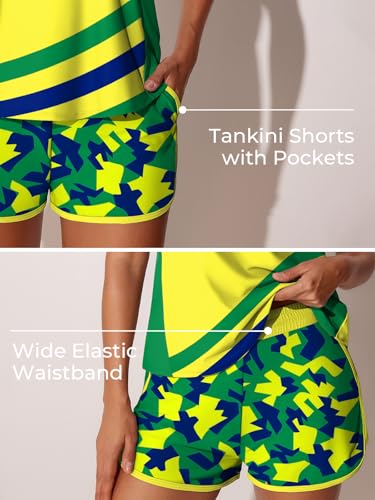 Image of Summer Mae Blouson Tankini Swimsuits for Women 2026 Tummy Control Two Piece Bathing Suits with Sporty Pockets Swim Shorts