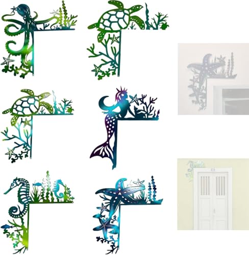 2024 Sea Turtle Door Frame Decoration, Metal Double Sided Silhouette Marine Animal Door Sitter Wall Art Corner Sign, Ocean Themed Vacation Bedroom Livingroom Window Mirror Door Frame Decor (Mermaid)