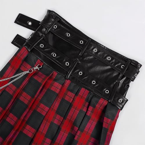 Falda plisada para hombre con cinturón medieval de cuero regulable estilo hip hop 5