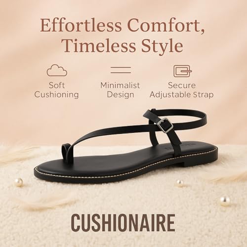CUSHIONAIRE Life Strappy Flat Thong Sandals for Women with Toe Loop, Memory Foam, and Adjustable Ankle Strap Womens Sandals3