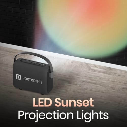 Image of Portronics Resonate 2 14W Portable Bluetooth Speaker with Wireless Karaoke Mic & LED Sunset Projection Lights, Upto 5 Hours Playtime, Bluetooth 5.3V, Handsfree Calling, Type C Fast Charging (Black)
