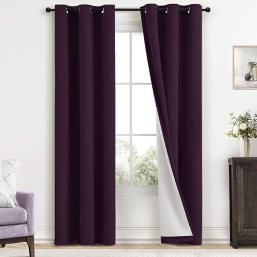 Yakamok 100% Blackout Curtains 38x84 inch Length Dark Purple-Bedroom