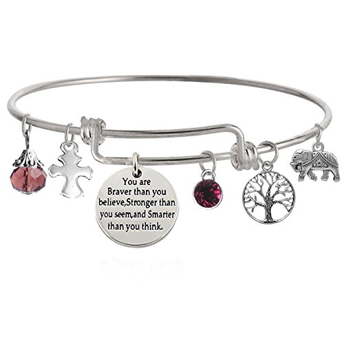 Image of inchYou Are Braver Than You Believe Stronger Than You Seem and Smarter Than You Think Inspirational Bracelet Expandable Bangle for Women