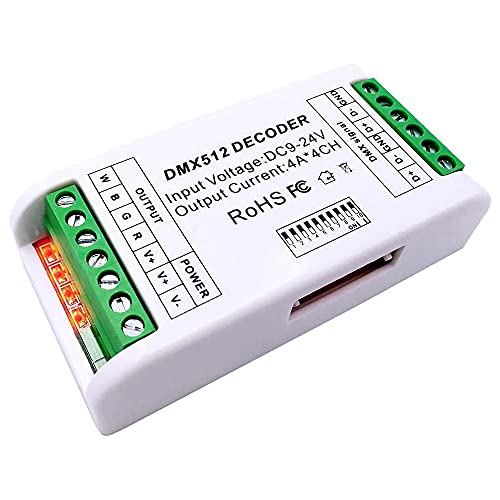 Hztuang Mini Decodificador DMX RGBW De 4 Canales 16A RGB RGBW Controlador De Tira DMX 512 Controlador De AtenuacióN para Luces De Tira LED DC9 24V