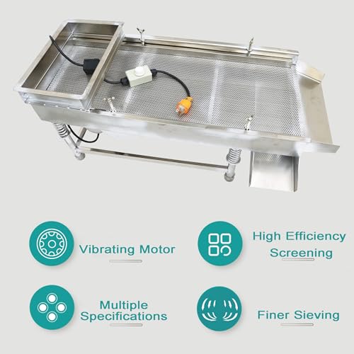 HQHAOTWU Linear Vibrating Screen Straight Vibrating Sieve Shaker Electric Linear Vibrating Sieve Machine JG30-75 Stainless Steel Vibrating Sieve 3mm Screen Single Layer with 1 Motor 110V