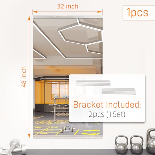 Home Gym Mirror, 48X32 Inch(1Pack) Large Frameless Tempered Glass Full Body Wall Mounted Mirror for Gym, Yoga, Exercise, Dance Studio