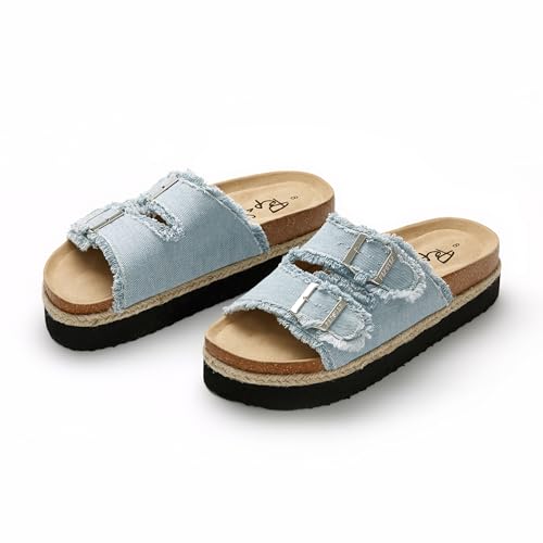 Image of PepStep Slide Sandals for Women with Soft Cork Footbed and Strap, Ladies Fashion Platform Slide Sandals Comfortable Slip On Style