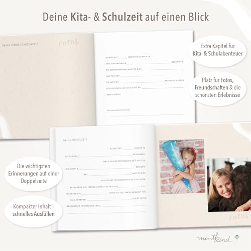 mintkind Erinnerungsbuch Kindheit Salbei – Geburtstagsbuch von 0 bis 18 Jahre, Geschenk zur Geburt, Leinenalbum mit Fotos & Einträgen… – Ansicht 5