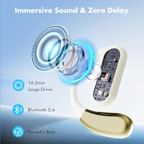 Image of CoolJumper Open Ear Headphones, Bluetooth 5.4 Ear Hook Earbuds with 16.2mm Driver, 60H Playtime LED Charging Case, IPX7 Waterproof Sports Earbuds with ENC Clear Calls for Running Gym Commute