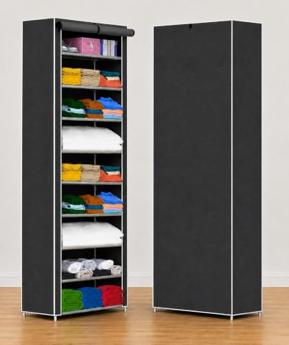Image of YouCopia Collapsible Wardrobe 9 Shelves Storage Clothes Storage Rack Quick Wardrobe /Cabinet /Multipurpose Storage Rack, Foldable, Collapsible Fabric Organizer for Home Office (Grey, 9-Layer)