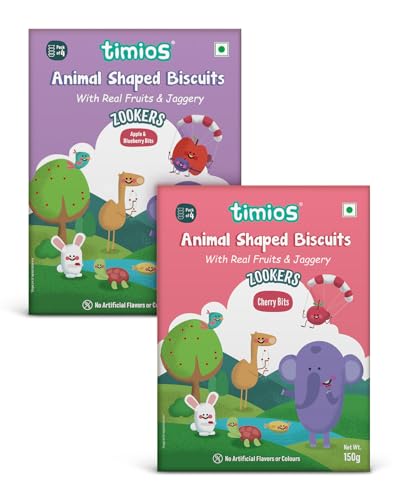Timios Zookers Mix Flavours | Kids Snacks | Baby Snacks for 12+ Months | Nutritious & 100% Natural Animal Shaped Biscuit | Pack of 2