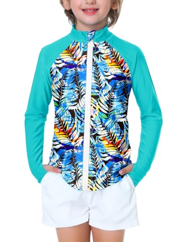 Image of AOBUTE Unisex Kids Zipper Rash Guard Boys UPF 50+ UV Protection Sun Shirt with Thumb Hole 3-12 Years