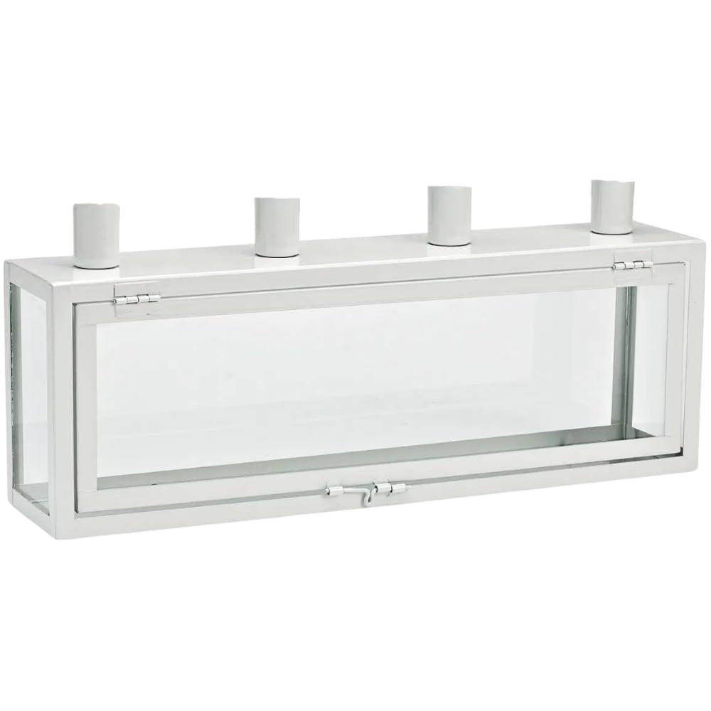 Set da riempire fai da te, portacandele dell'Avvento, per fai da te, candelabro, riempibile, con scatola in metallo/vetro, bianco, diametro ciotola per candela: 2,4 mm, lunghezza 38 x 8 x 17 cm.