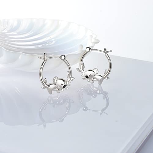 Koala Earrings for Girls - Sterling Silver Koala Hoop Earrings for Teens Hypoallergenic Cute Animal Earrings for Women for Sensitive Ears Huggie Hoop Earrings Gifts for New Years Birthday4
