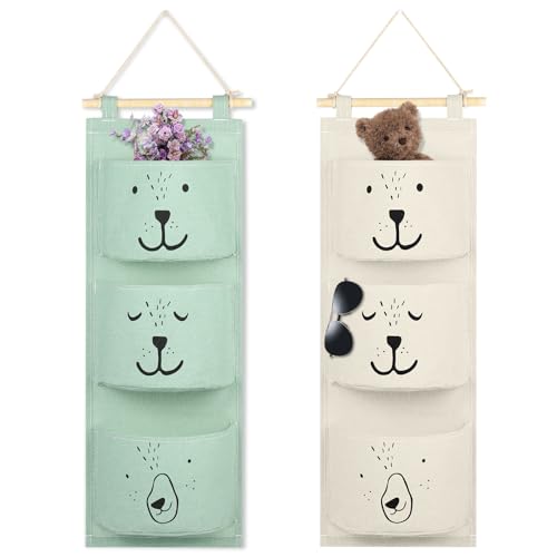 AOOWU Bolsa de Almacenamiento Colgante, 2 PCS Colgantes de Baño con 3 Bolsillos, Bolsas Armario Plegables con Cuerda Colgante, Colgando Impermeable Organizador de Tela para Dormitorio, Baño y Oficina