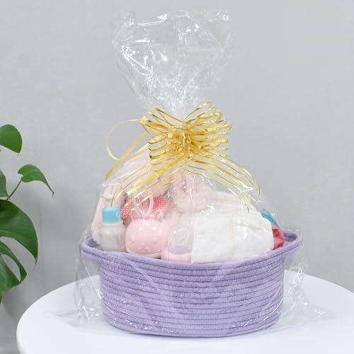 Image of ABenkle Small Basket with Handles, Boho Decorative Rope Woven Dog Cat Toy Storage Bin Shelf Storage Organizer, Easter Christmas Gift Basket, 12 inchx8 inchx5 inch