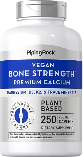 Piping Rock Bone Strength Supplement with Calcium Magnesium Vitamin D3 K2 Zinc | 250 Caplets | Vegan, Non-GMO, Gluten Free