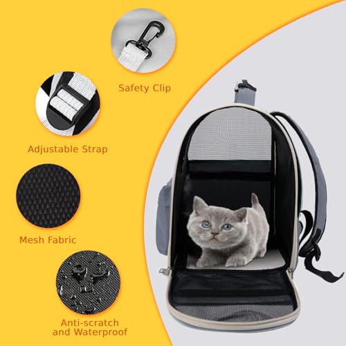 Aszaui Katzenrucksack mit Netzfenster Hunderucksack für Katzen und Kleine Hunde, Hunderucksack bis 15 kg,Atmungsaktive und Faltbare Haustier Rucksack mit Transparentes Reißverschluss