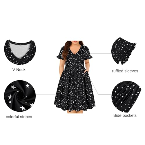 Image of RITERA Plus Size Dresses for Curvy Women Summer Spring Womens Dress V Neck Short Sleeve Casual Dress with Pockets XL-5XL