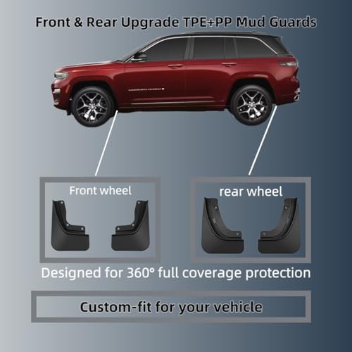 Image of No Drill Mud Flaps Compatible with 2022-2026 Jeep Grand Cherokee 2-Row 5 Seats SUV, Custom Fit PP Material No Drill Required Splash Guards, All Weather Wheel Mudflaps Set of 4
