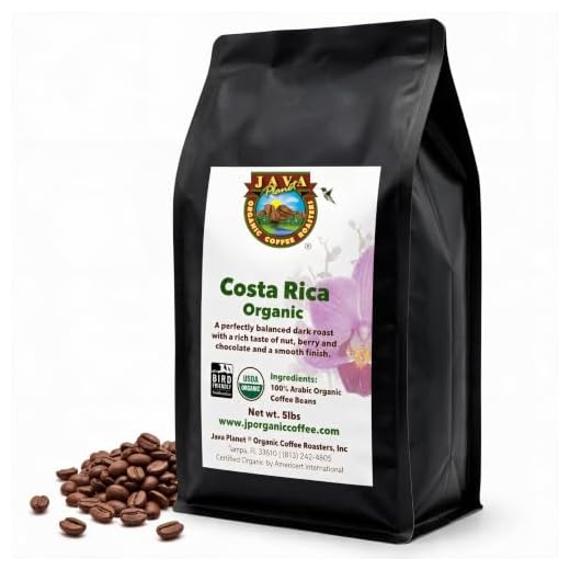 Java Planet, Organic Coffee Beans, Costa Rica Single Origin, Gourmet Dark Roast of Arabica Whole Bean Coffee, Certified Organic, Grown at High Altitudes, 5LB bag