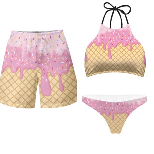 Ice Cream Matching Swimsuits for Couples Womens Bikini Sets Men's Beach Shorts Beach Bathing Suit