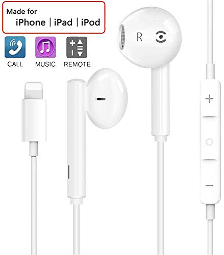 Auriculares para iPhone Auriculares para Control de Micrófono y Volumen con Cable Earphones Sonido Estéreo Headphones Compatible con iPhone 11/11Pro/Max/XS/Max/XR/X/8/Plus/7 para iOS 10/11/12