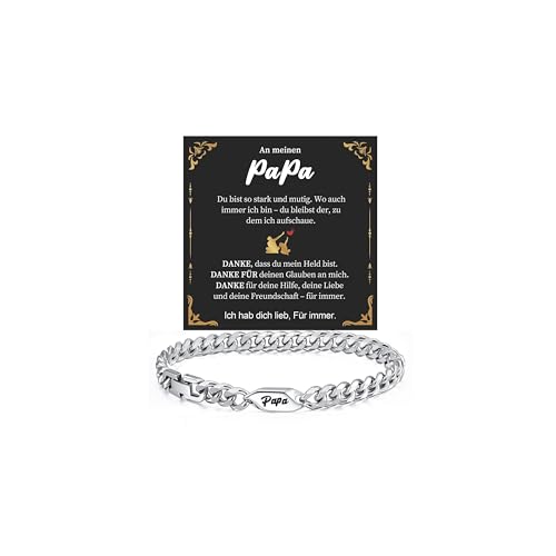 XUANPAI Papa Geschenke Armband für Männer - Geburtstagsgeschenk für Papa Vater Geschenk Edelstahl Kubanisches Festa Del Papà Armband mit Papa Gravur Herren Armband für Papa von Tochter Sohn Vatertag