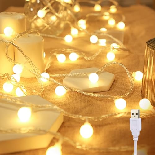 Molicar USB Kugel Lichterkette 6m 40 LED Warmweiß, Wasserdichte...