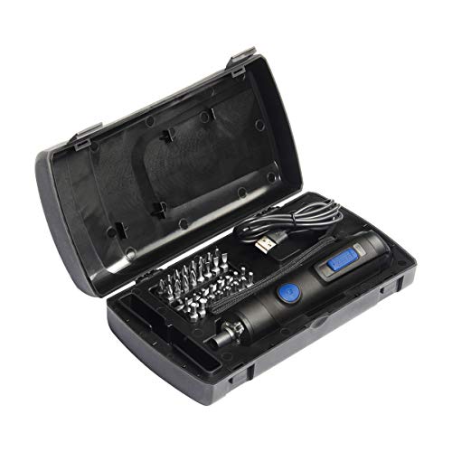 Rechargeable 4V Cordless Screwdriver, PROSTORMER Palm-sized Electric Screwdriver 1500mAh Lithium-Ion with LED Light, 33-Piece Bit Set Free Accessories and USB Charging Cable