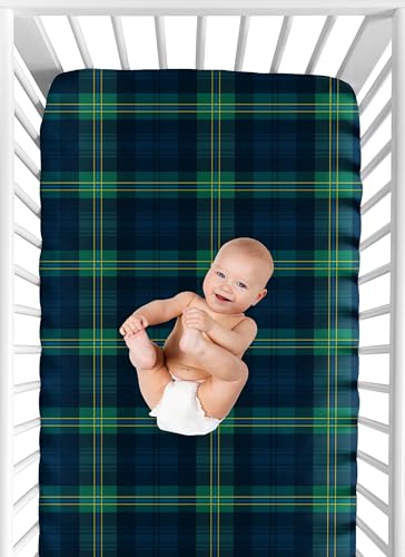 Image of Sweet Jojo Designs Fitted Baby Crib Sheets (Green Gingham Plaid) for Boys or Girls, Infant Nursery, Toddler Room - Standard Size (Checkered, Classic, Tartan, Gender Neutral, Rustic, Modern, Woodland)