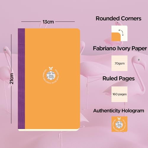 Image of flexbook Smartbook Notebook Ruled Orange | Medium | 13x21cm - A5 (Minus) | 160 pages | 70gsm Fabriano Ivory Paper | Colorful Eco Paper Cover | with Purple linen spine