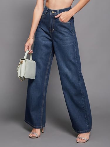 Image of Miss Chase Women's Wide-Leg High-Rise Regular-Length Stretchable Shaping Denim Jeans