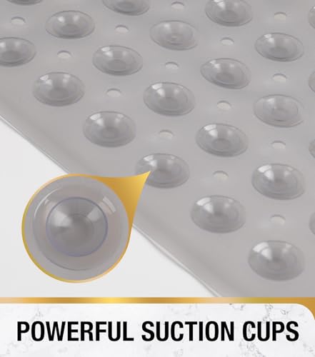 Image of HITSLAM Shower Bathtub Mat Non Slip, 24 inchx 24 inch Bath Mat for Tub, Soft PVC Shower Mats for Inside Shower with Suction Cups and Center Drain Hole, Machine Washable Bathroom Floor Mat, Grey