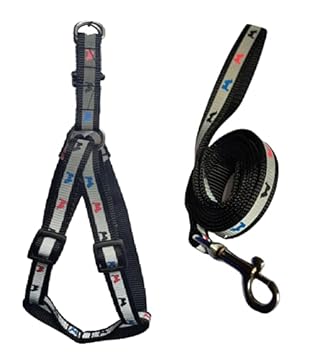 Woofy Nylon Adjustable Leash with Harness Set Reflected Printed Nylon Puppy Harness Set for Small & Puppy 0.5 Inch (Black)