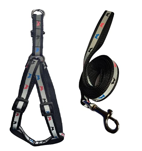 Woofy Nylon Adjustable Leash with Harness Set Reflected Printed Nylon Puppy Harness Set for Small & Puppy 0.5 Inch (Black) (B09G6RK4RV) Amazon Price History, Amazon Price Tracker