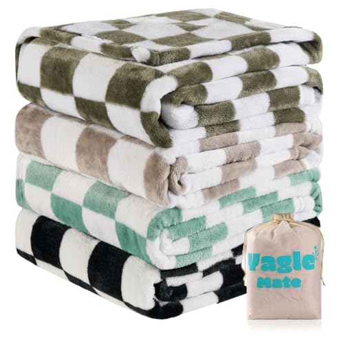 Image of Yagle Mate 4 Pcs Baby Blankets,Fleece Checkered Baby Blanket, Cozy and Fluffy Crib Blankets for Boys- Toddler Receiving Blankets 30×40